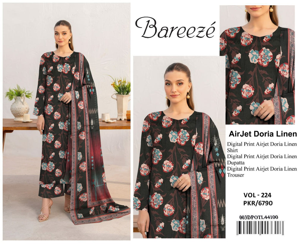 Bareeze Airjet Doria Linen Digital Print 3Pc – Brown Edition (Volume)