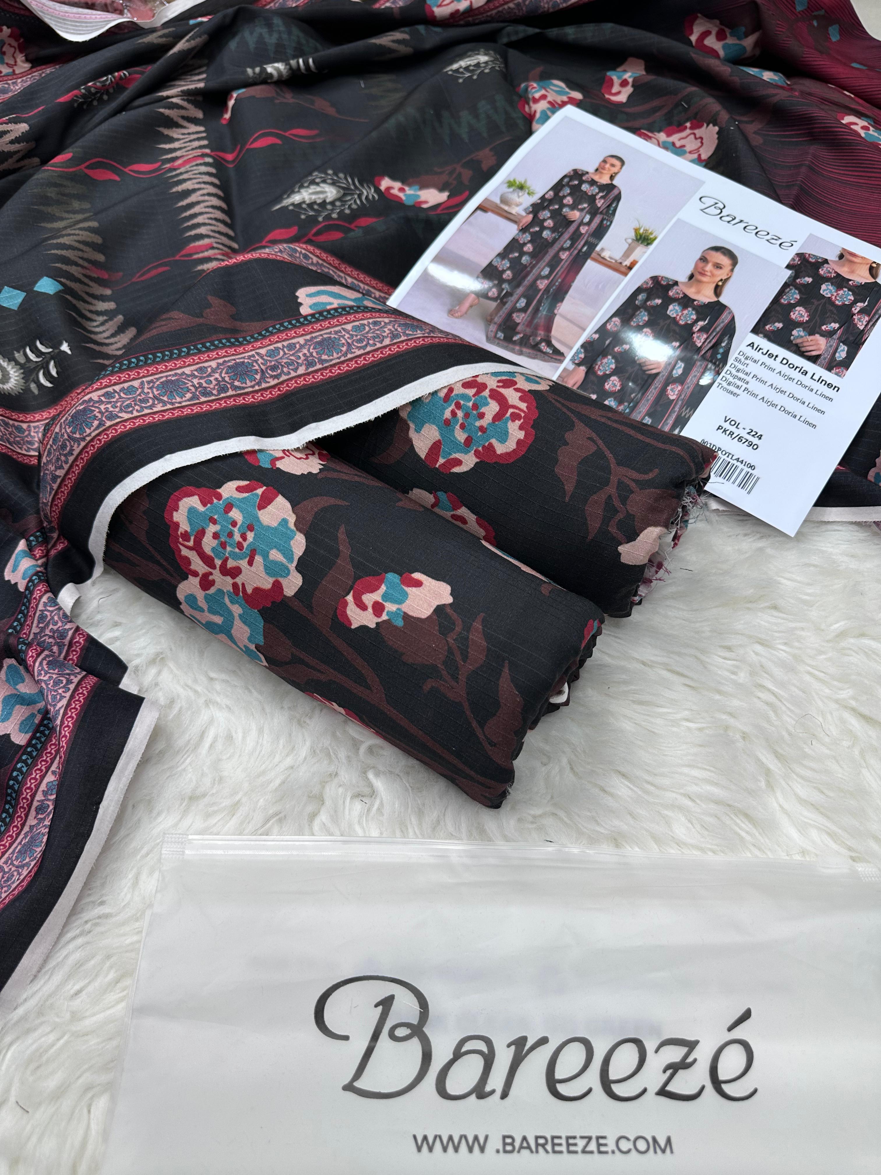 Bareeze Airjet Doria Linen Digital Print 3Pc – Brown Edition (Volume)