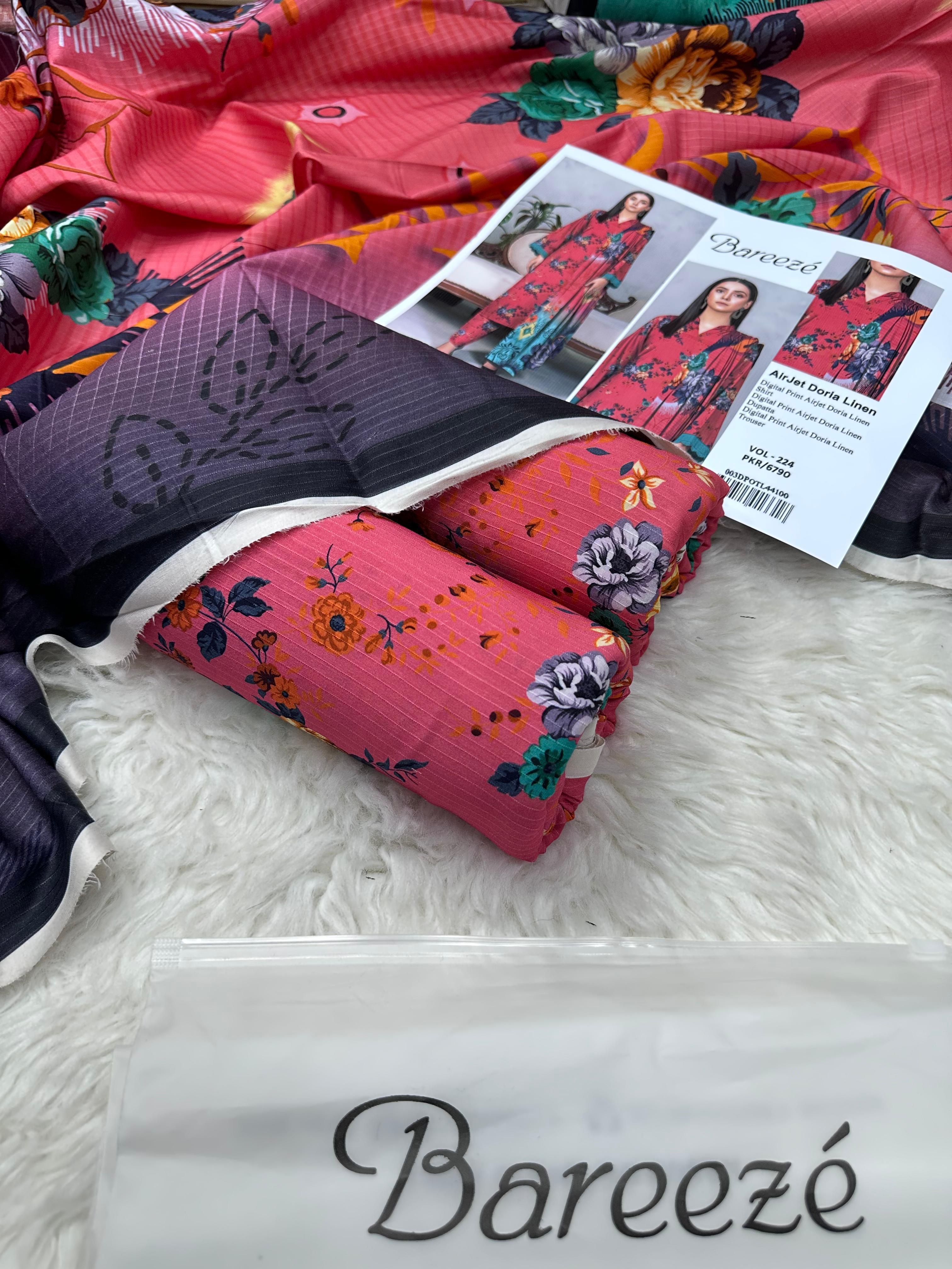 Bareeze Airjet Doria Linen Digital Print 3Pc – Orange Edition (Volume)