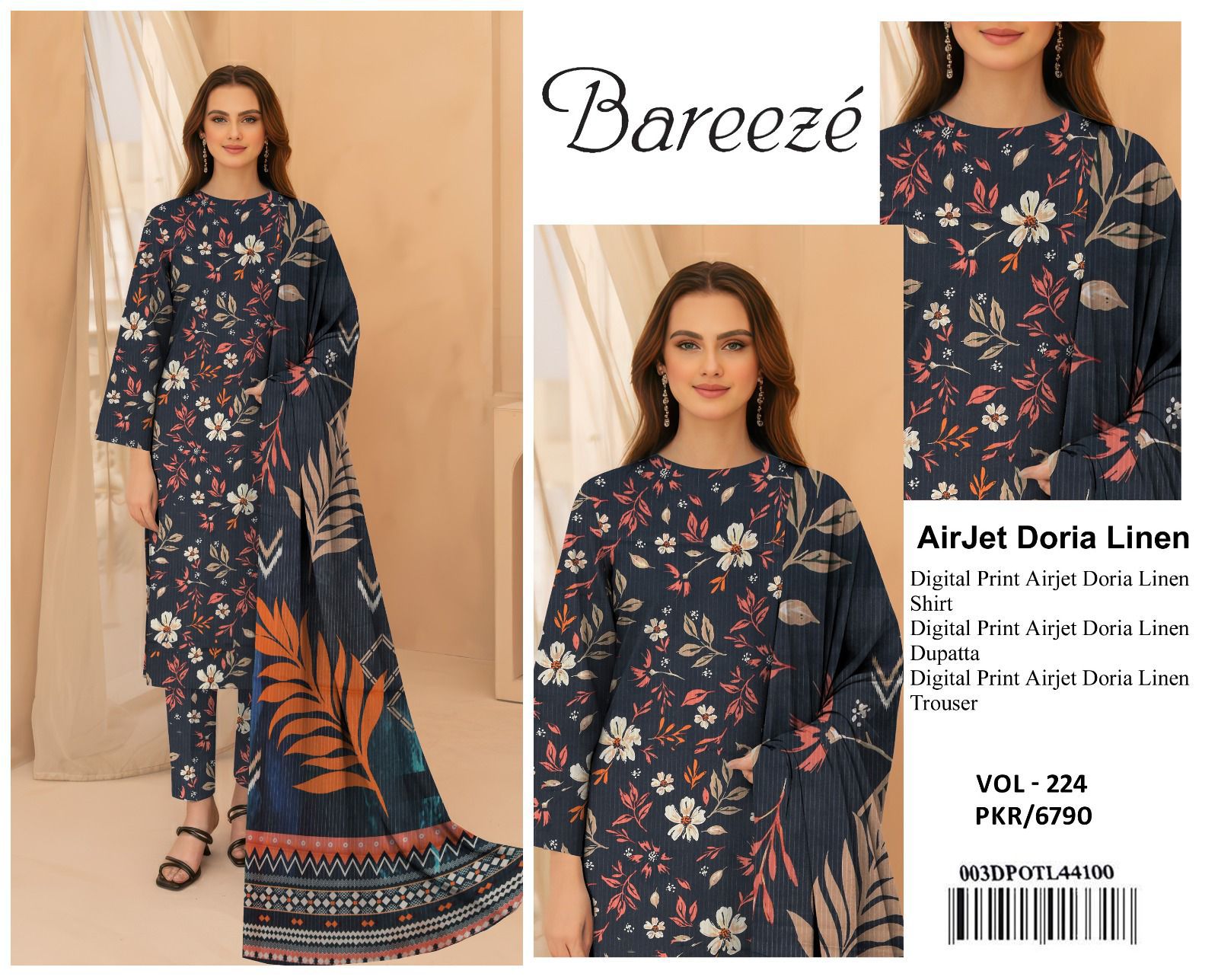 Bareeze Airjet Doria Linen Digital Print 3Pc – Maroon Edition (Volume)