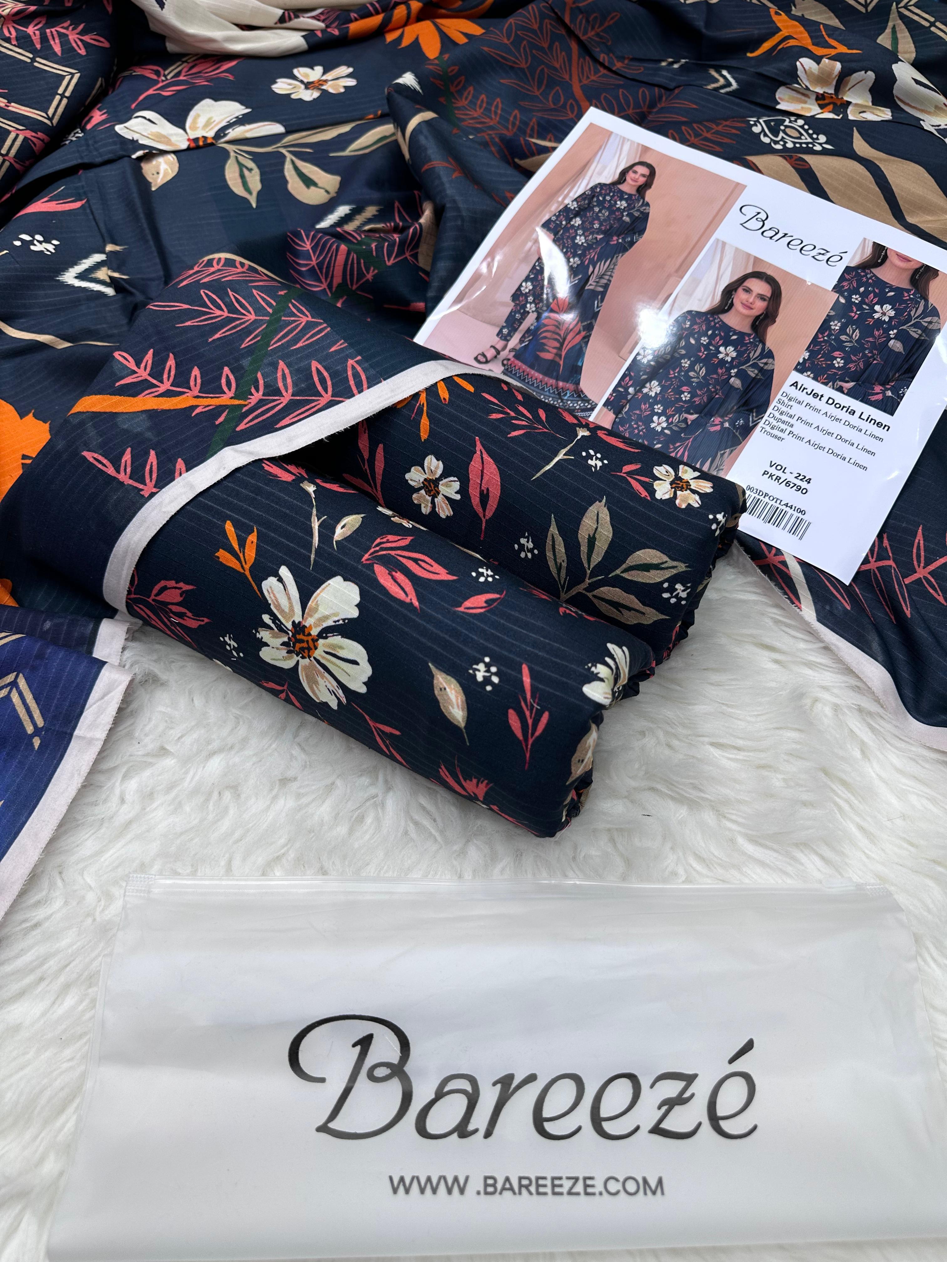 Bareeze Airjet Doria Linen Digital Print 3Pc – Maroon Edition (Volume)