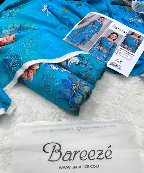Bareeze Airjet Doria Linen Digital Print 3Pc – Blue Edition (Volume)