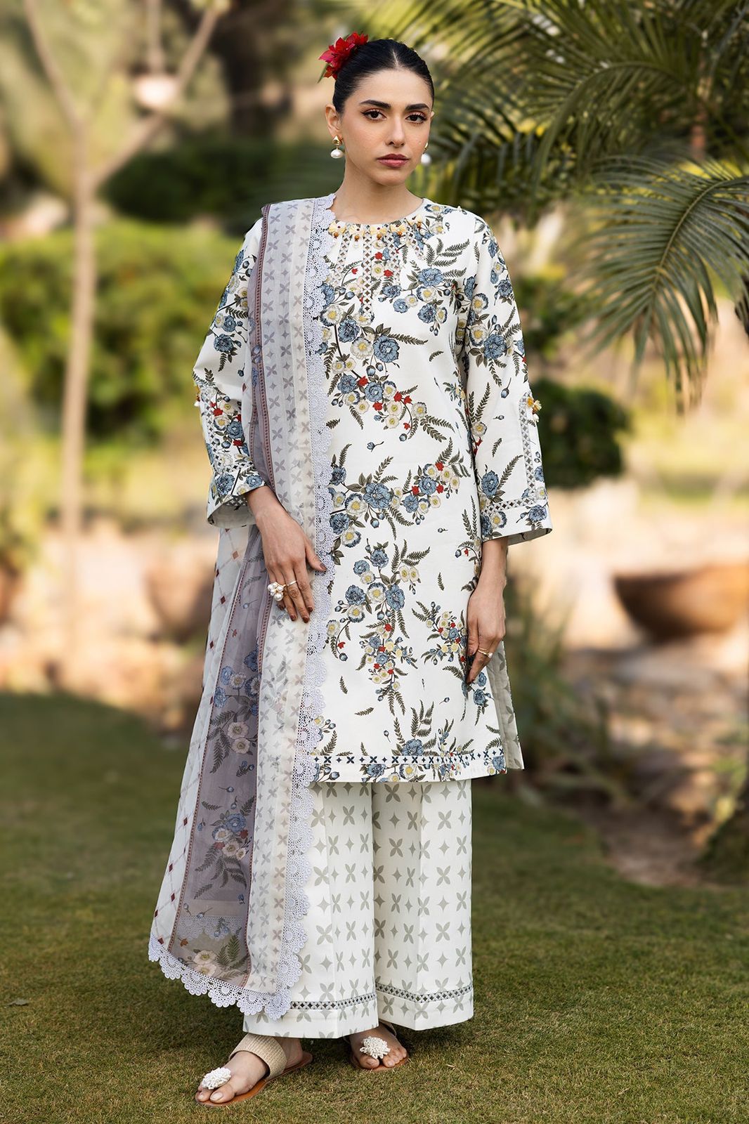 Sapphire 3PC Digital Printed Unstitched Suit – BanaDora Lawn Shirt, Dupatta & Trouser
