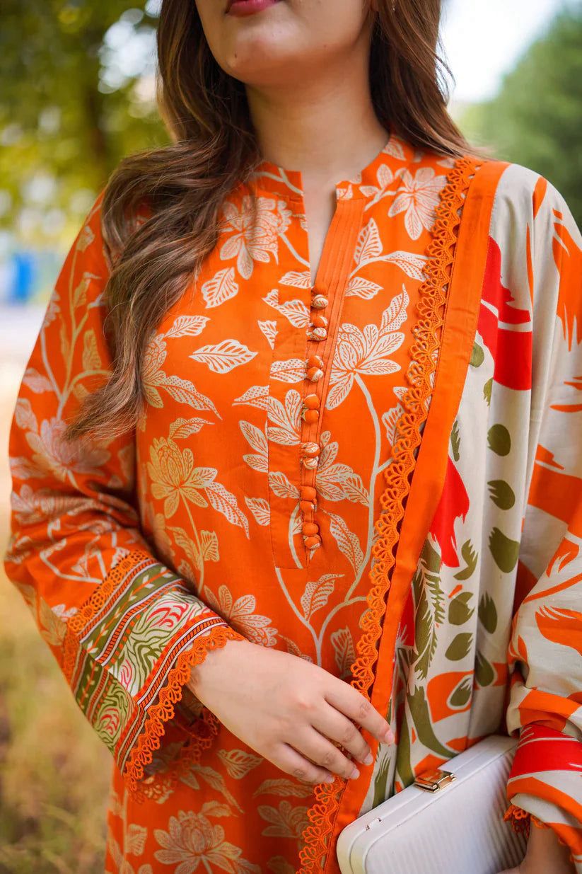 Aneela’s 3PC Lawn Suit – Allover Printed with Digital Chiffon Dupatta | 90/70 Lawn