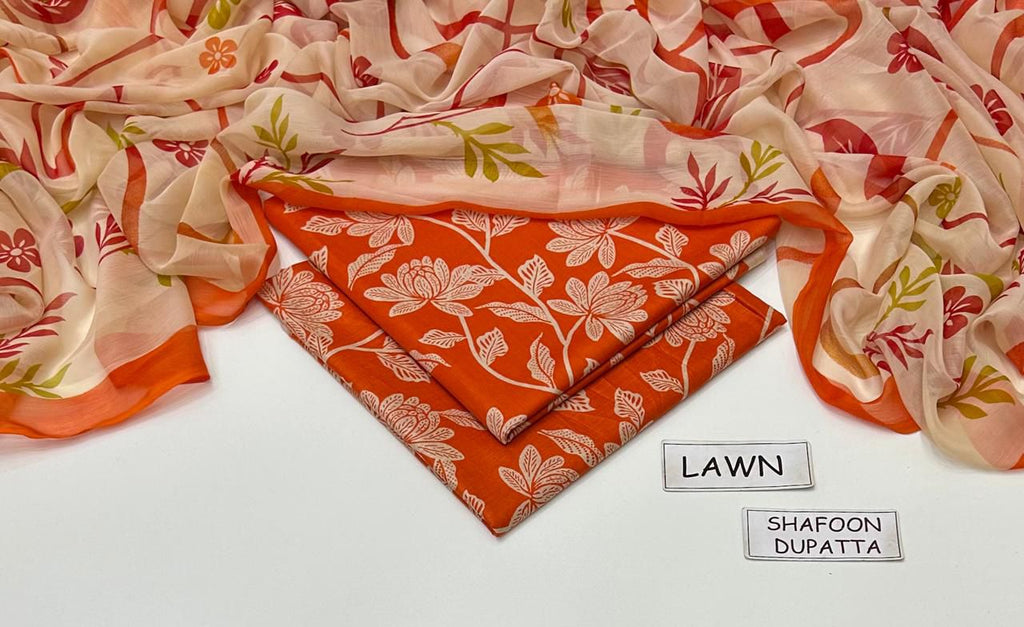 Aneela’s 3PC Lawn Suit – Allover Printed with Digital Chiffon Dupatta | 90/70 Lawn