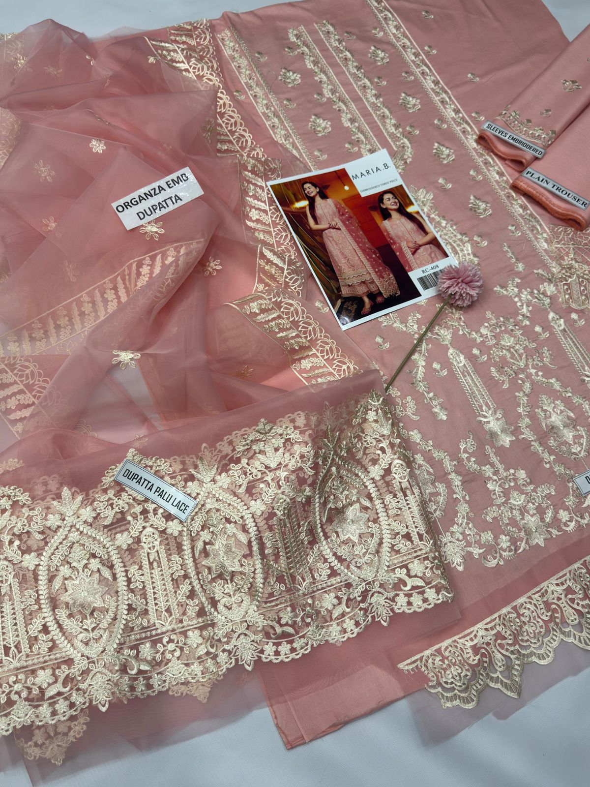 Maria B-408 – 3PC Lawn Embroidered Suit | Front & Sleeves Heavy Embroidery with Organza Dupatta  ✅ Why this works: