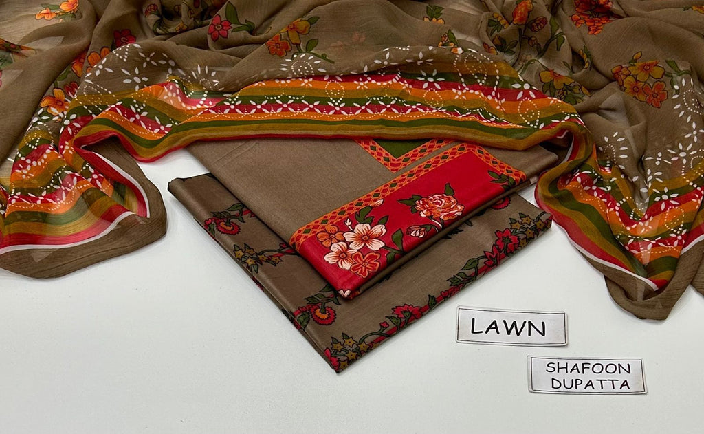 Charizma Lawn 3PC 90/70 – Allover Printed with Chiffon Dupatta