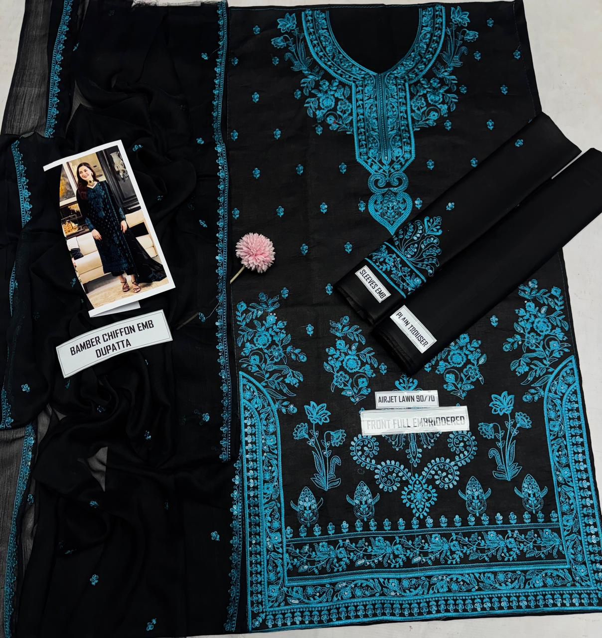 Asim Jofa 4023 – Premium Airjet Lawn 3PC Heavy Embroidered Suit (Summer Collection)