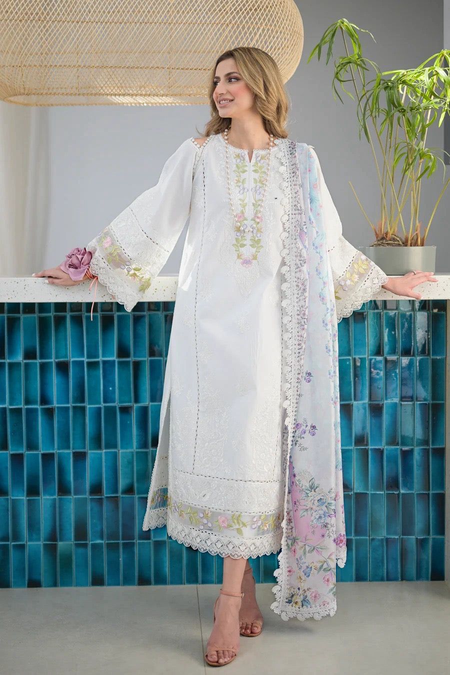 AGHA NOOR 540 – Pure Airjet Lawn 3PC Heavy Embroidered Suit (Summer Collection)