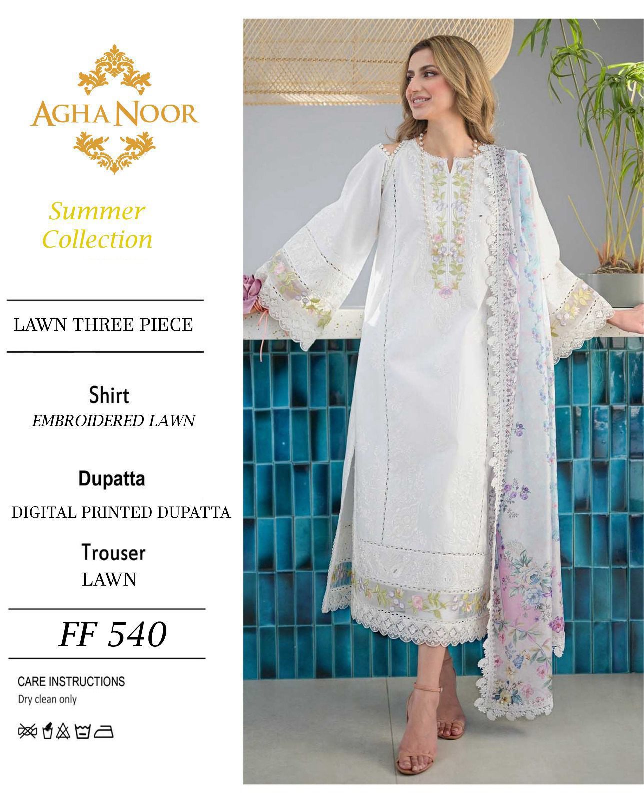 AGHA NOOR 540 – Pure Airjet Lawn 3PC Heavy Embroidered Suit (Summer Collection)