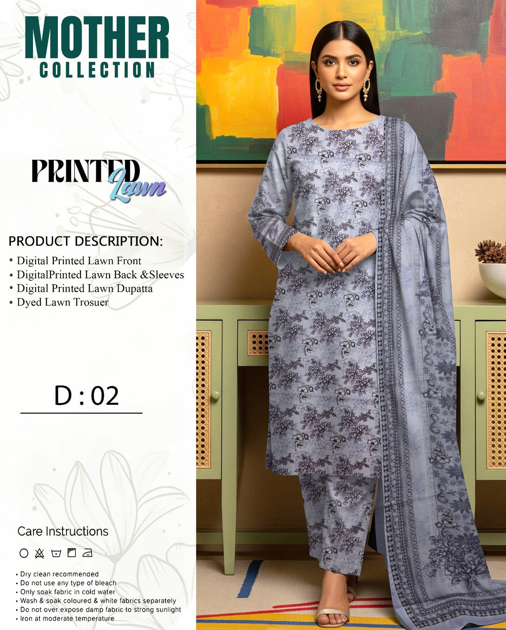Mother Collection Lawn 3PC – Premium Printed Lawn Suit (Summer Special)