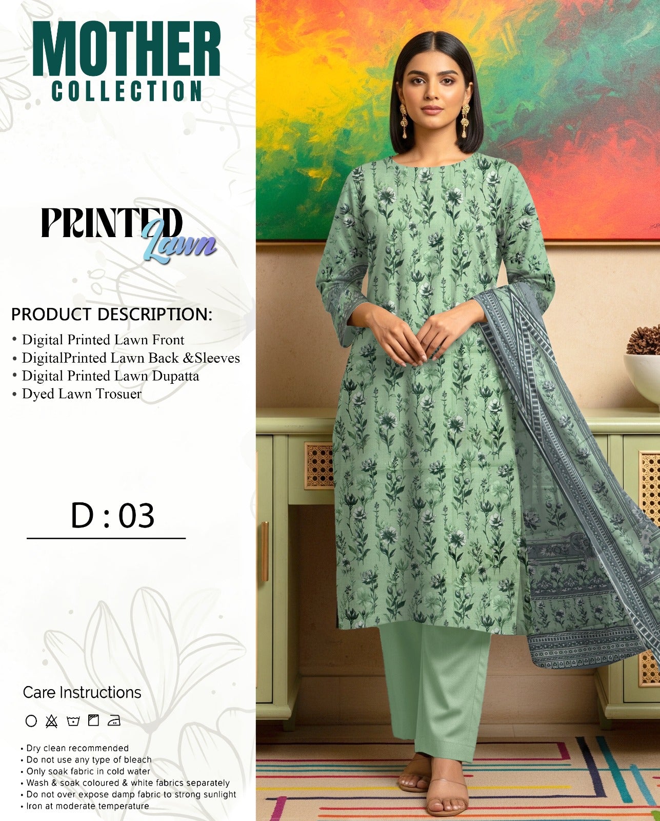 Mother Collection Lawn 3PC – Premium Printed Lawn Suit (Summer Special)