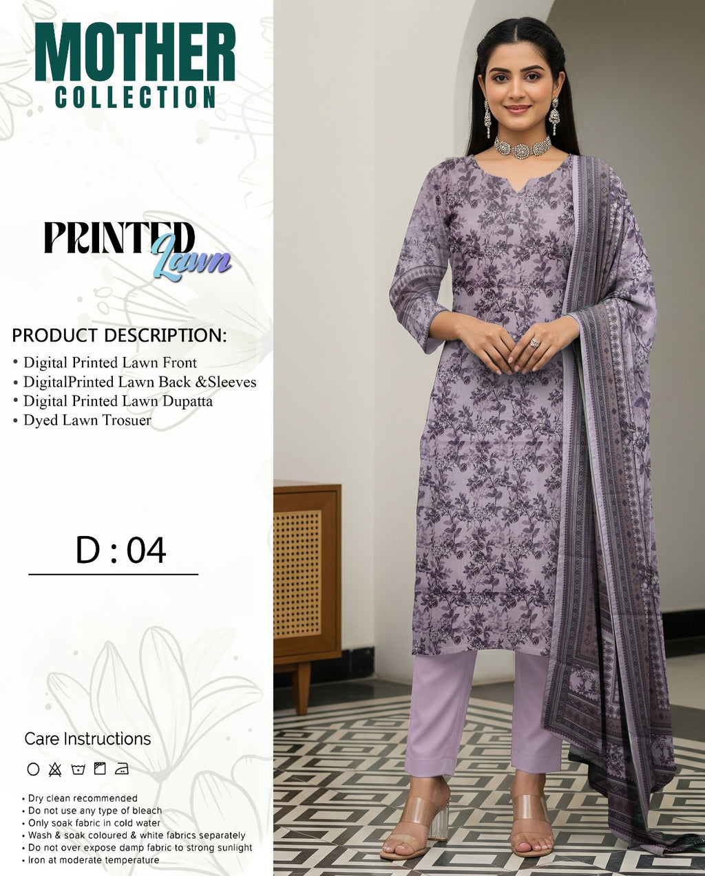 Mother Collection Lawn 3PC – Premium Printed Lawn Suit (Summer Special)