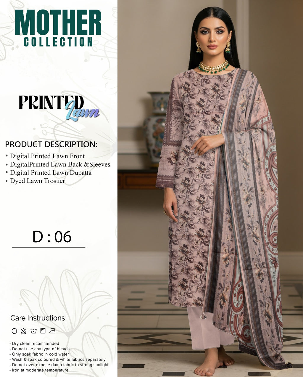 Mother Collection Lawn 3PC – Premium Printed Lawn Suit (Summer Special)