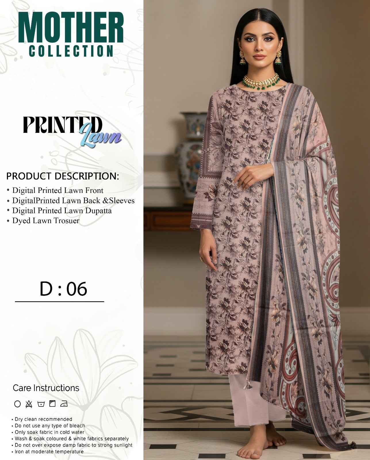 Mother Collection Lawn 3PC – Premium Printed Lawn Suit (Summer Special)